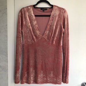 Vintage Velour Velvet Pink Deep V tunic Top by Karen Kane size Medium